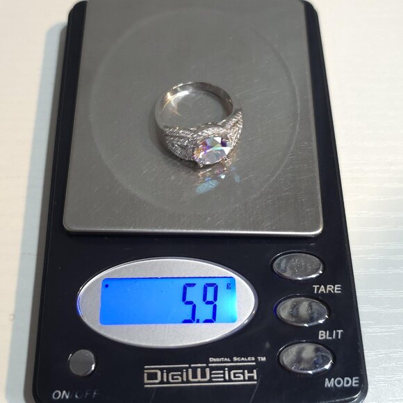 Size 9.75 Sterling Silver Rainbow Cubic Zirconia Gem Ring A922 - Picture 9 of 9